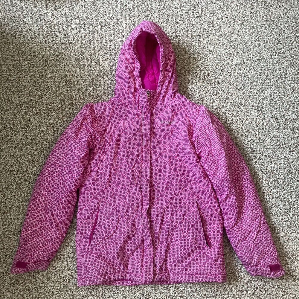 Columbia Winter Jacket Girls Size L 14-16 Large Pink Pattern Hooded Cold Weather